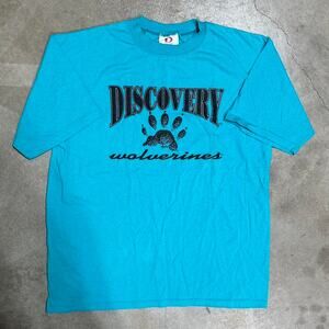 Vintage 90s Mens XL Single Stitch Discovery Wolverines Tee Teal Short Sleeve